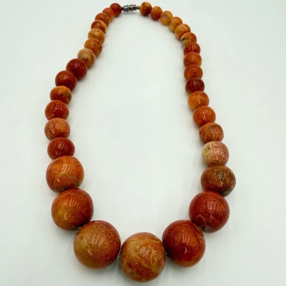 Vintage Genuine Apple Coral Graduated Bead Necklace 16” Barrel Clasp - Picture 17 of 17